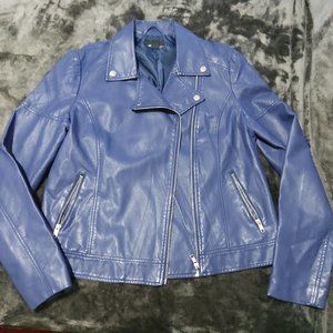 Navy Faux Leather Moto Jacket